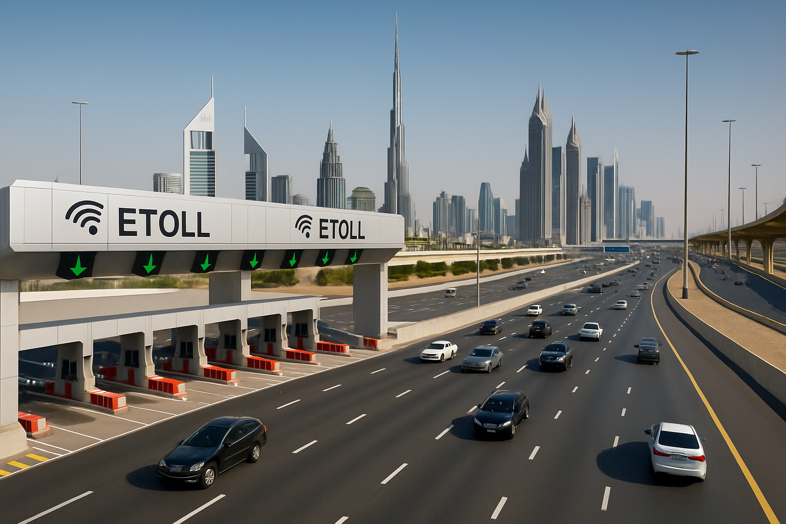 Modern toll road system in Dubai with smooth traffic flow